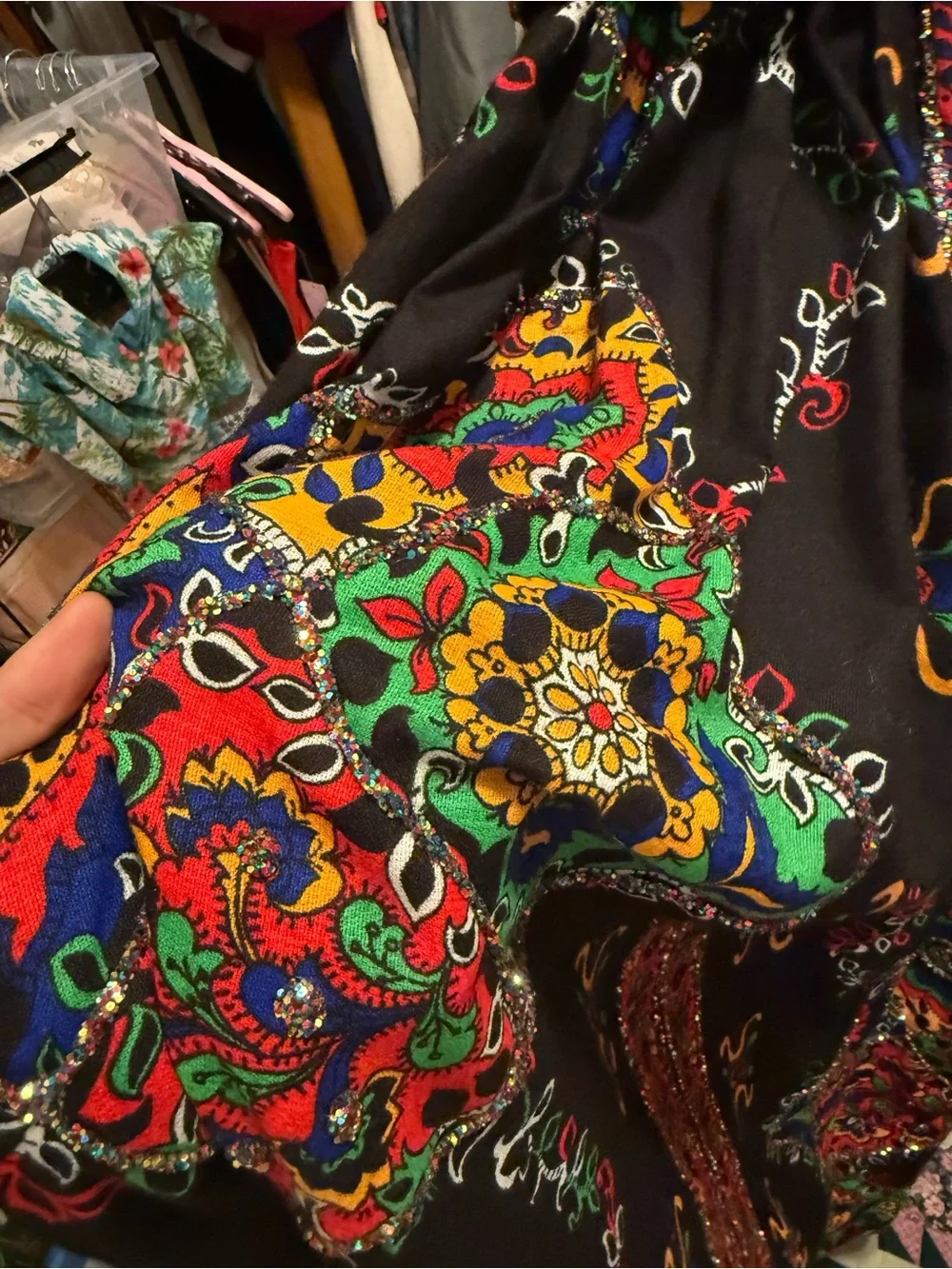 Vintage Seventies Black Maxi Dress with Multicolor Glitter Montgomery Ward - Picture 6 of 9